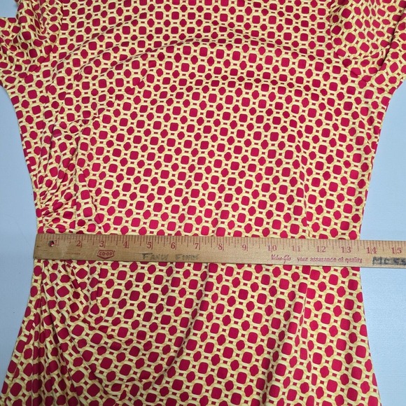 J McLaughlin Dress Womens Medium Pink Yellow Chain Link Ruched Side Catalina‎ - Picture 10 of 13
